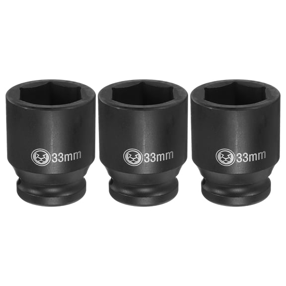 Uxcell 3pcs 6 Point Deep Impact Socket 3/4" Drive 33mm Metric CR-V Steel Hex Nut Bolt Sockets 2.4" Long for Auto Machine Repair