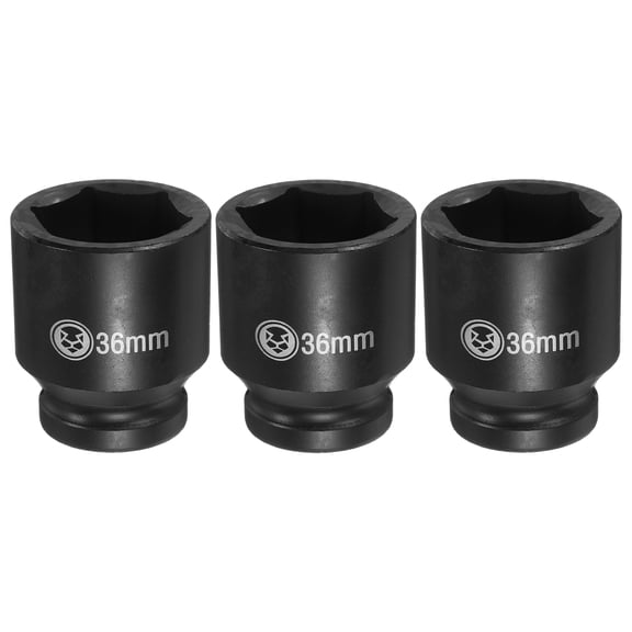 Uxcell 3pcs 6 Point Deep Impact Socket 3/4" Drive 36mm Metric CR-V Steel Hex Nut Bolt Sockets 2.4" Long for Auto Machine Repair