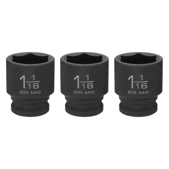 Uxcell 3pcs 6 Point Shallow Impact Socket 1-1/16" Socket 1/2" Square Drive 44mm (1.7") Long 40cr Alloy Steel for Home Auto Axle Hex Nuts Bolts Repair, Black