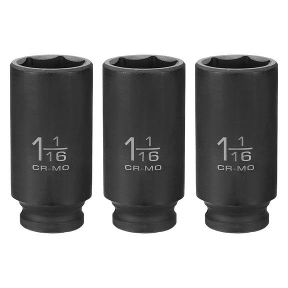 Uxcell 3pcs 6 Point Shallow Impact Socket 1-1/16" Socket 1/2" Square Drive 78mm (3.1") Long 40cr Alloy Steel for Home Auto Axle Hex Nuts Bolts Repair, Black
