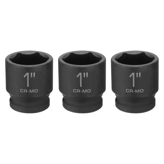 Uxcell 3pcs 6 Point Shallow Impact Socket 1" Socket 1/2" Square Drive 38mm (1.5") Long 40cr Alloy Steel for Home Auto Axle Hex Nuts Bolts Repair, Black