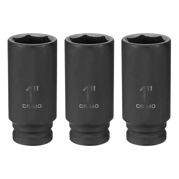 Uxcell 3pcs 6 Point Shallow Impact Socket 1" Socket 1/2" Square Drive 78mm (3.1") Long 40cr Alloy Steel for Home Auto Axle Hex Nuts Bolts Repair, Black
