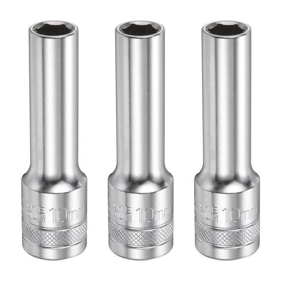 Uxcell 3pcs 6 Points Deep Socket 1/2" Drive 10mm Nickel Plating Flip Sleeve 3.1" Long