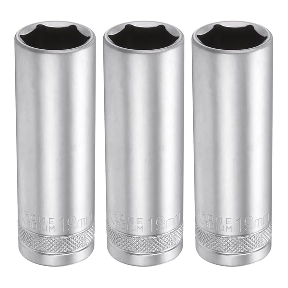 Uxcell 3pcs 6 Points Deep Socket 1/2" Drive 19mm Nickel Plating Flip Sleeve 3.1" Long
