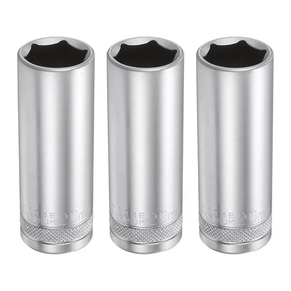 Uxcell 3pcs 6 Points Deep Socket 1/2" Drive 20mm Nickel Plating Flip Sleeve 3.1" Long