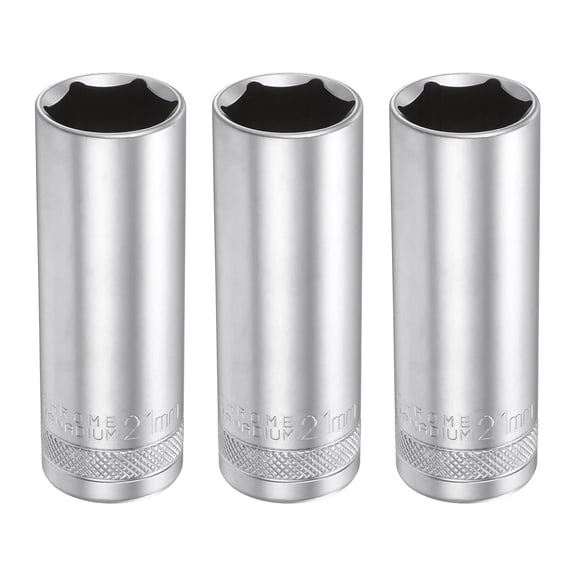 Uxcell 3pcs 6 Points Deep Socket 1/2" Drive 21mm Nickel Plating Flip Sleeve 3.1" Long