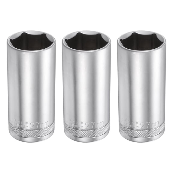 Uxcell 3pcs 6 Points Deep Socket 1/2" Drive 27mm Nickel Plating Flip Sleeve 3.1" Long
