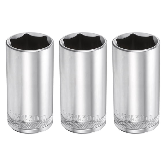 Uxcell 3pcs 6 Points Deep Socket 1/2" Drive 30mm Nickel Plating Flip Sleeve 3.1" Long