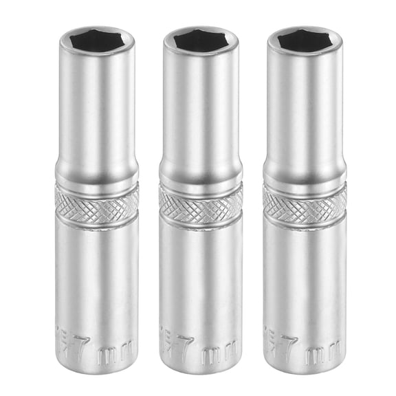 Uxcell 3pcs 6 Points Deep Socket 1/4" Drive 7mm Nickel Plating Flip Sleeve 2" Long