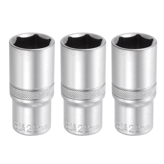 Uxcell 3pcs 6 Points Deep Socket 3/8" Drive 22mm Deep Metric CR-V Steel Polished Nickel Plating Impact Sockets 64mm / 2.5" Long Flip Sleeve Tool for Home Auto Nuts Bolts Repair