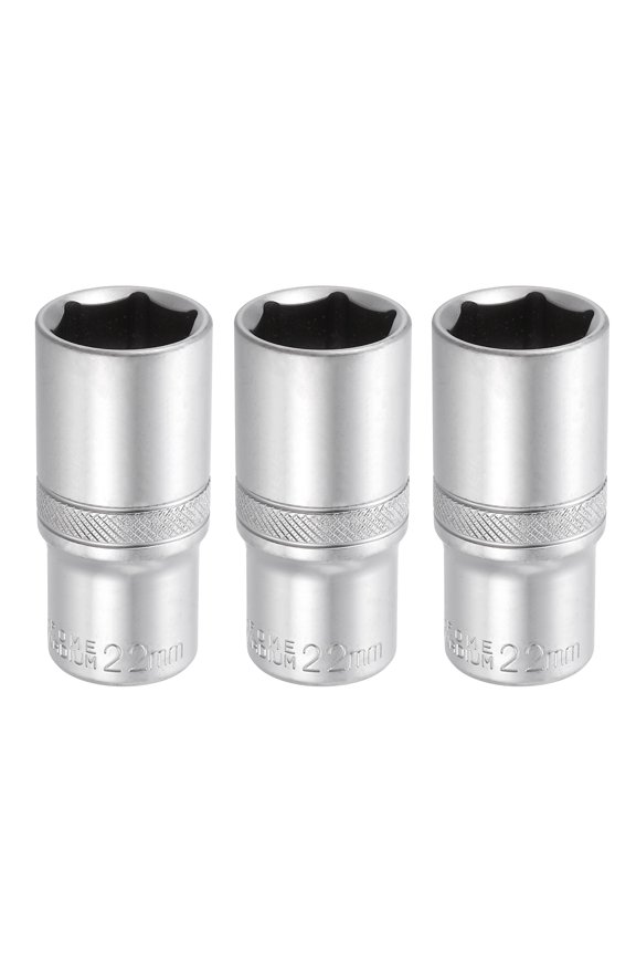 3pcs 6 Points Deep Socket 3/8" Drive 22mm Deep Metric CR-V Steel Polished Nickel Plating Impact Sockets 64mm / 2.5" Long Flip Sleeve Tool for Home Auto Nuts Bolts Repair