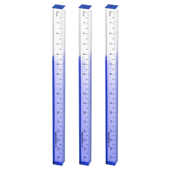 Uxcell 3pcs Acrylic Clear Straight Rulers 15cm Metric Transparent Gradient Three-Dimensional Plastic Ruler Square Cube Measuring Tool for Classroom Office, Blue