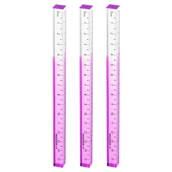 Uxcell 3pcs Acrylic Clear Straight Rulers 15cm Metric Transparent Gradient Three-Dimensional Plastic Ruler Square Cube Measuring Tool for Classroom Office, Purple