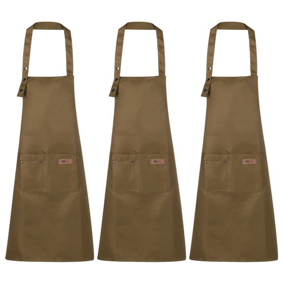 Uxcell 3pcs Adjustable Kitchen Cooking Aprons 80x70cm Cotton Art Apron with 2 Pockets for Women Men Chef, Brown