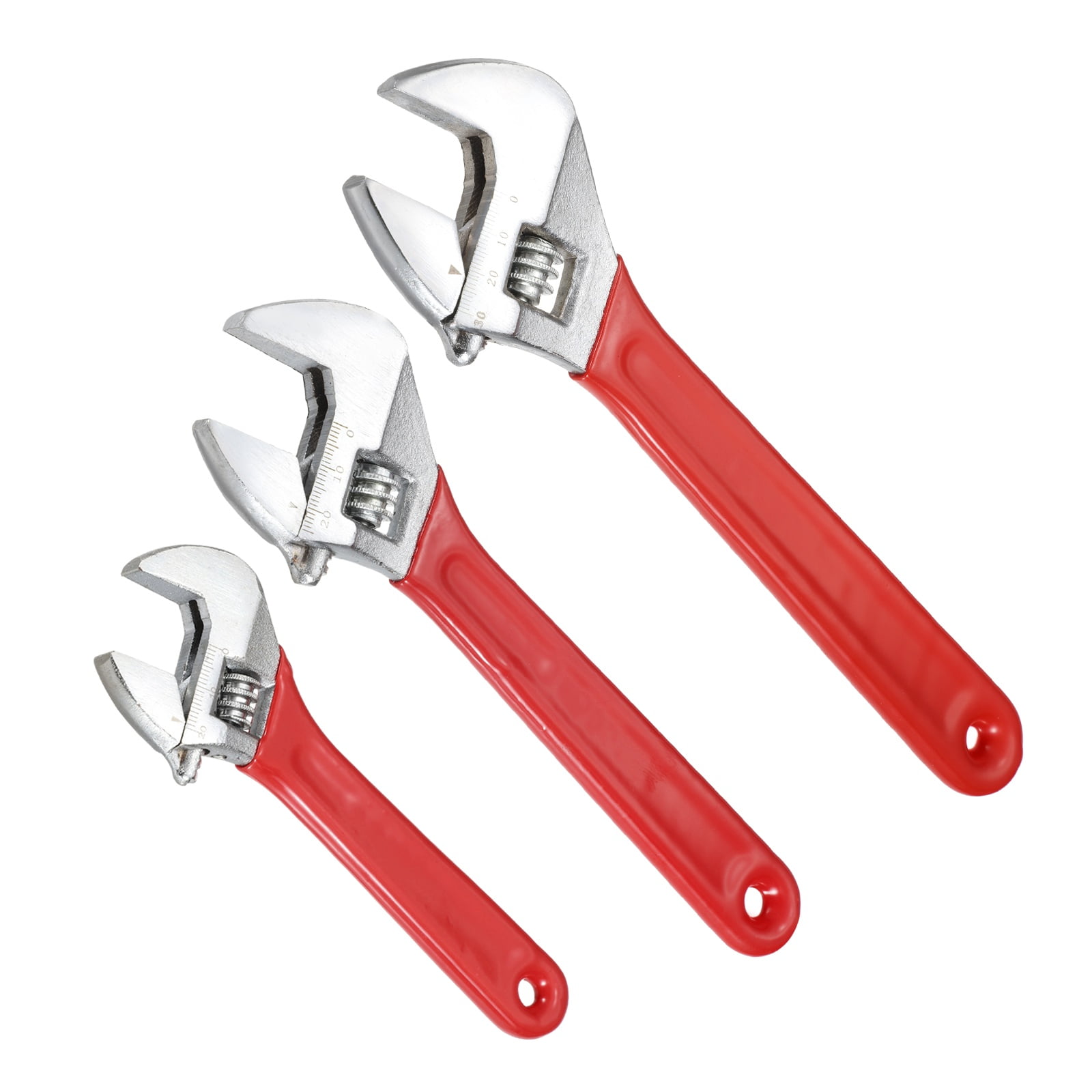 Uxcell 3pcs Adjustable Wrench 6/8/10" High Carbon Steel Industrial Wide Jaw Wrench Adjustable Repairs Spanner Tool with Graduated Scale for Home Garage Workshop Plumbing, Red
