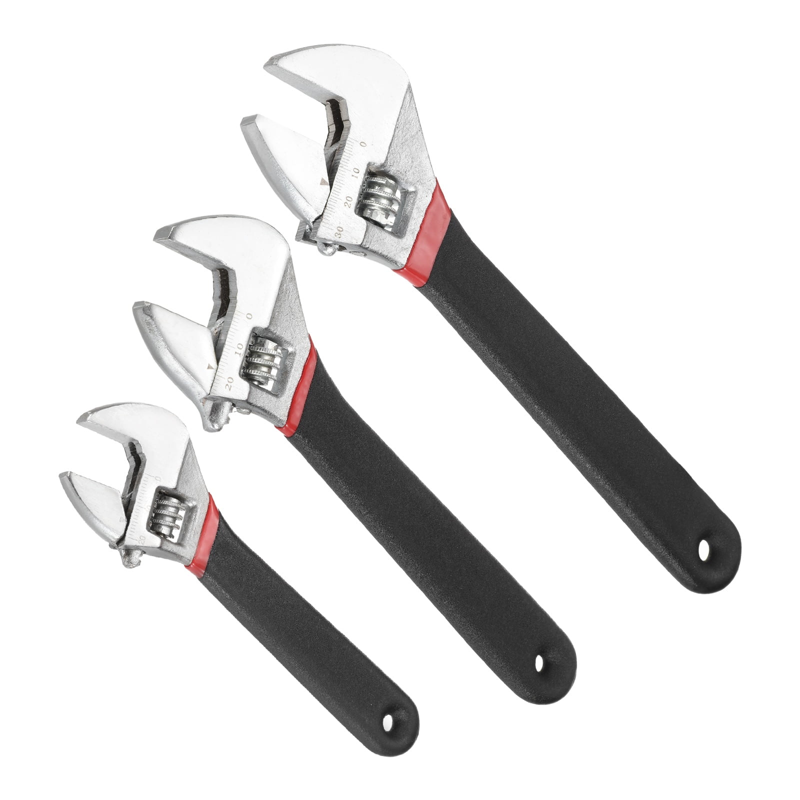 Uxcell 3pcs Adjustable Wrench 6/8/10" High Carbon Steel Industrial Wide Jaw Wrench Adjustable Repairs Spanner Tool with Graduated Scale for Home Garage Workshop Plumbing, Black