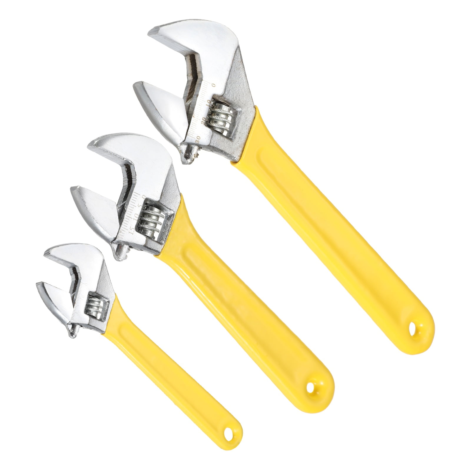 Uxcell 3pcs Adjustable Wrench 6/8/10" High Carbon Steel Industrial Wide Jaw Wrench Adjustable Repairs Spanner Tool with Graduated Scale for Home Garage Workshop Plumbing, Yellow