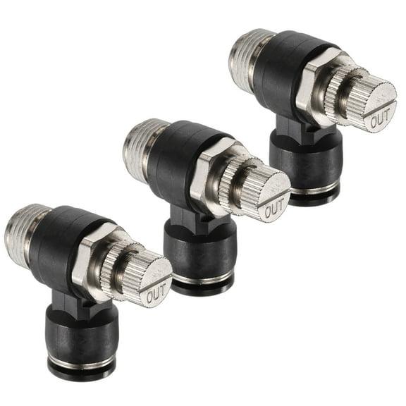 Uxcell 3pcs Air Flow Control Valve 10mm Tube OD x 3/8" PT Thread Push to Connect Fitting Air Line Fitting Elbow 90 Degree Speed Control Valve Adapter Fitting