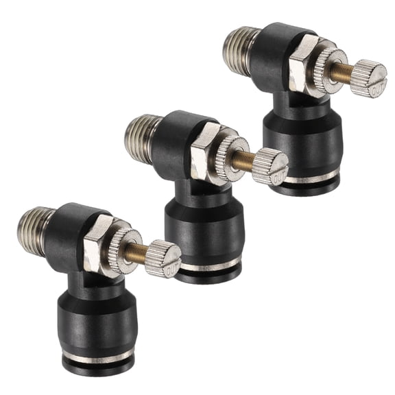 Uxcell 3pcs Air Flow Control Valve 12mm Tube OD x 1/4" PT Thread Push to Connect Fitting Air Line Fitting Elbow 90 Degree Speed Control Valve Adapter Fitting