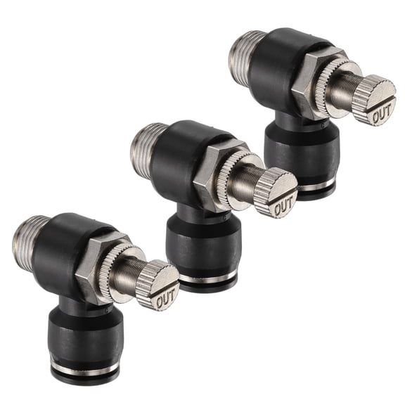 Uxcell 3pcs Air Flow Control Valve 12mm Tube OD x 3/8" PT Thread Push to Connect Fitting Air Line Fitting Elbow 90 Degree Speed Control Valve Adapter Fitting