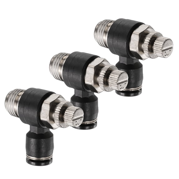 Uxcell 3pcs Air Flow Control Valve 6mm Tube OD x 1/4" PT Thread Push to Connect Fitting Air Line Fitting Elbow 90 Degree Speed Control Valve Adapter Fitting