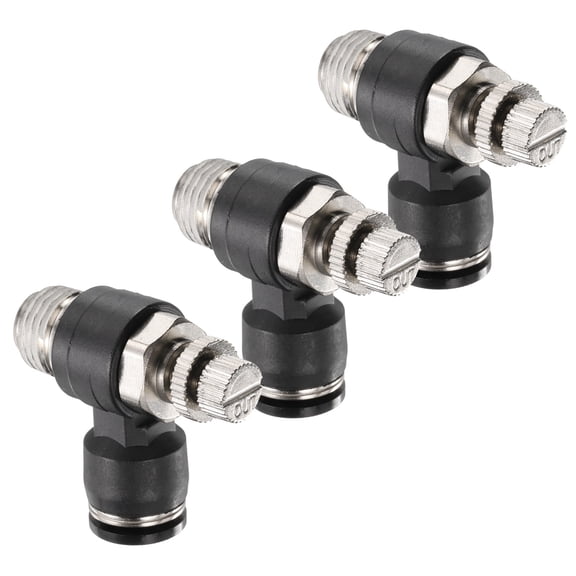 Uxcell 3pcs Air Flow Control Valve 8mm Tube OD x 1/4" PT Thread Push to Connect Fitting Air Line Fitting Elbow 90 Degree Speed Control Valve Adapter Fitting
