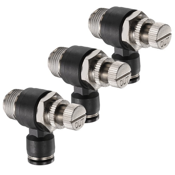 Uxcell 3pcs Air Flow Control Valve 8mm Tube OD x 3/8" PT Thread Push to Connect Fitting Air Line Fitting Elbow 90 Degree Speed Control Valve Adapter Fitting