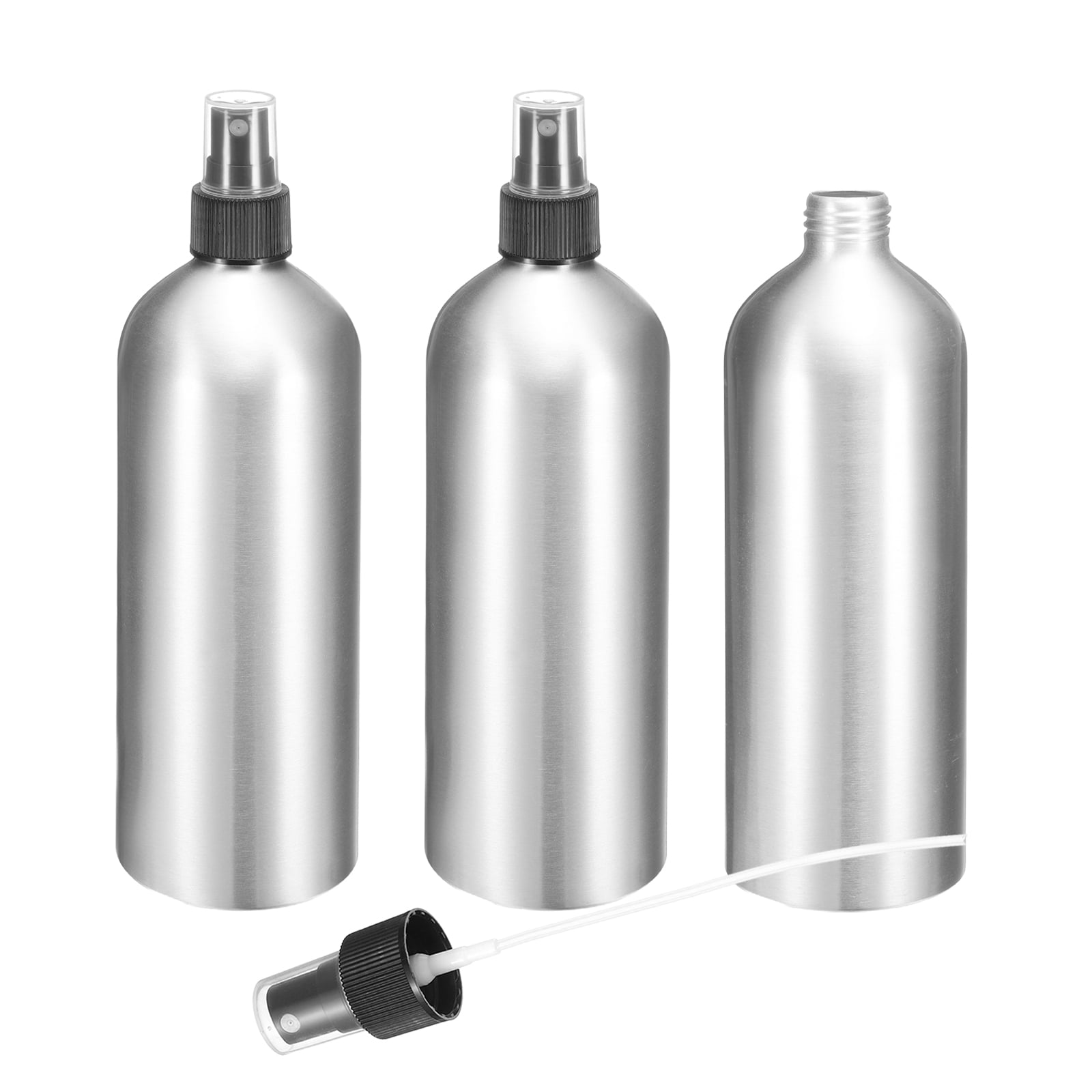 Uxcell 3pcs Aluminum Fine Mist Spray Bottles 500ml/16oz Metal Small Liquid Alcohol Refillable Travel Container with Black Plastic Nozzle Cap for Perfume Skincare Cosmetic Storage Bottle