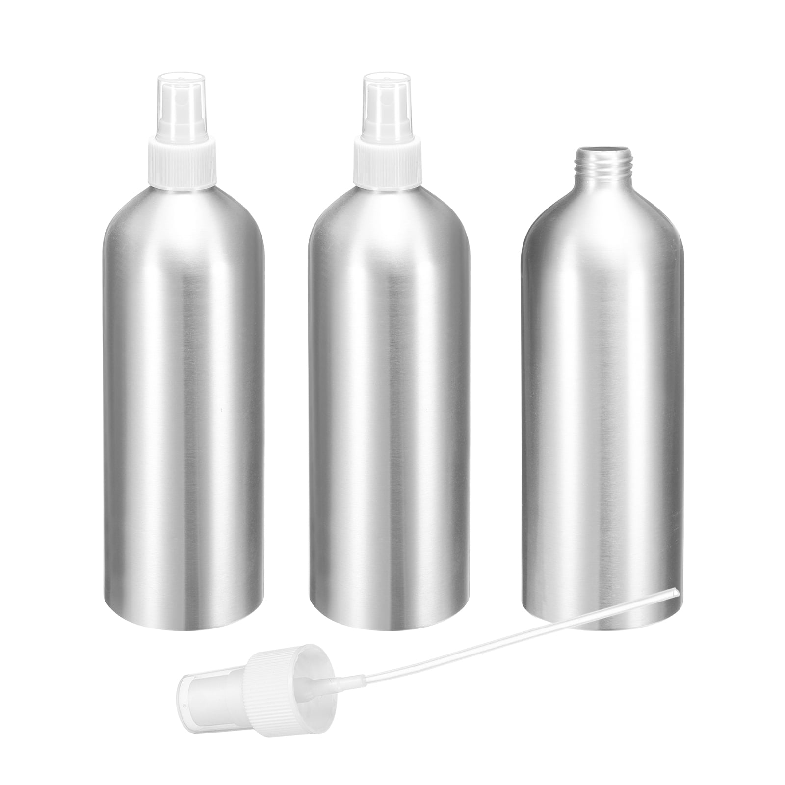 Uxcell 3pcs Aluminum Fine Mist Spray Bottles 500ml/16oz Metal Small Liquid Alcohol Refillable Travel Container with White Plastic Nozzle Cap for Perfume Skincare Cosmetic Storage Bottle