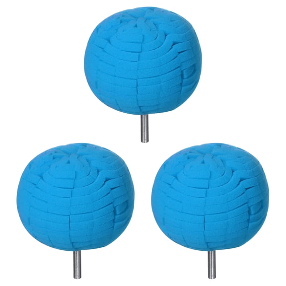 Uxcell 3pcs Ball Buffing Polishing Pads 3 Inch Heavy Cut Sponge Car Wheel Polishers Detail Polisher Tool with 1/4" Dia Shank for Automotive Car Metal Plastic Ceramic, Blue