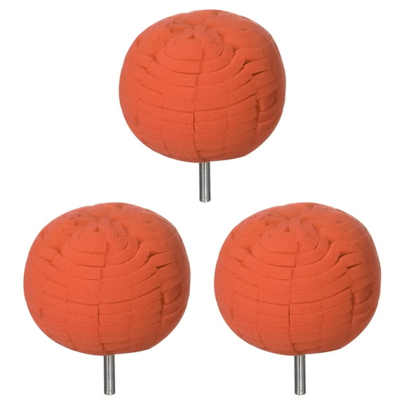 Uxcell 3pcs Ball Buffing Polishing Pads 3 Inch Medium Cut Sponge Car Wheel Polishers Detail Polisher Tool with 1/4" Dia Shank for Automotive Car Metal Plastic Ceramic, Orange