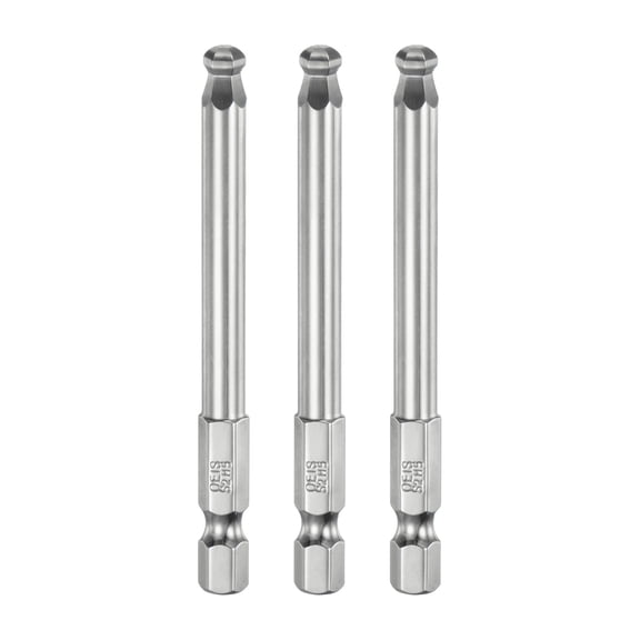 Uxcell 3pcs Ball End Hex Screwdriver Bit 5mm Size 1/4" Hex Shank 3" Long Magnetic Metric Hex Screw Driver Bits
