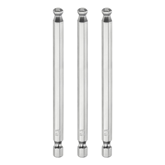 Uxcell 3pcs Ball End Hex Screwdriver Bit 6mm Size 1/4" Hex Shank 4" Long Magnetic Metric Hex Screw Driver Bits