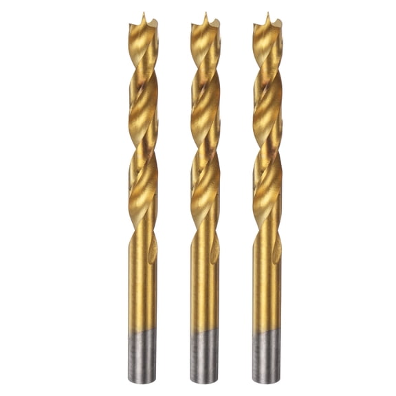 Uxcell 3pcs Brad Point Drill Bit 10mm(25/64") Dia Straight Round Shank Drill Metric Brad Point Spiral Twist Drill Bits for Carpenter Woodworking Plastic Rubber, Golden