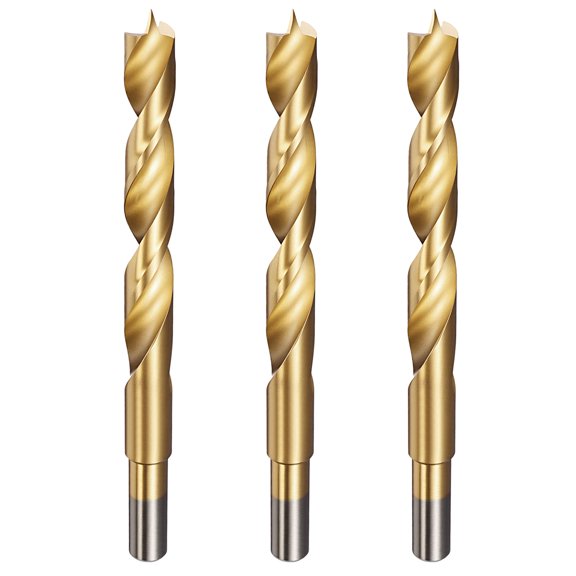 Uxcell 3pcs Brad Point Drill Bit 12.5mm(31/64") Dia Straight Round Shank Drill Metric Brad Point Spiral Twist Drill Bits for Carpenter Woodworking Plastic Rubber, Golden
