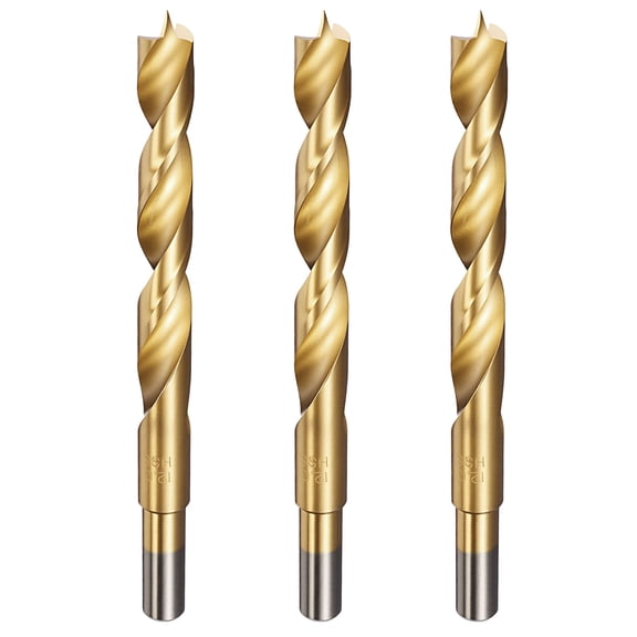 Uxcell 3pcs Brad Point Drill Bit 12mm(15/32") Dia Straight Round Shank Drill Metric Brad Point Spiral Twist Drill Bits for Carpenter Woodworking Plastic Rubber, Golden