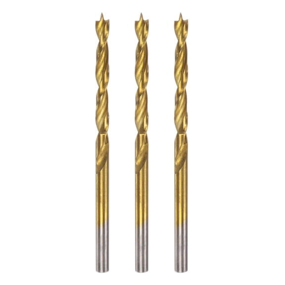 Uxcell 3pcs Brad Point Drill Bit 3.5mm(9/64") Dia Straight Round Shank Drill Metric Brad Point Spiral Twist Drill Bits for Carpenter Woodworking Plastic Rubber, Golden