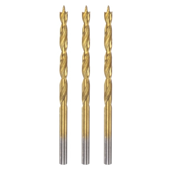 Uxcell 3pcs Brad Point Drill Bit 3mm(1/8") Dia Straight Round Shank Drill Metric Brad Point Spiral Twist Drill Bits for Carpenter Woodworking Plastic Rubber, Golden