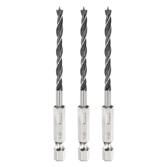 Uxcell 3pcs Brad Point Drill Bit 4mm (5/32") Dia 1/4" Hex Shank Wood Drill Bits