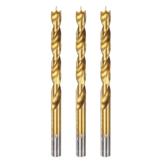 Uxcell 3pcs Brad Point Drill Bit 7mm(9/32") Dia Straight Round Shank Drill Metric Brad Point Spiral Twist Drill Bits for Carpenter Woodworking Plastic Rubber, Golden