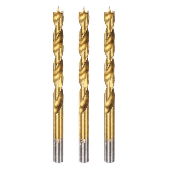 Uxcell 3pcs Brad Point Drill Bit 7mm(9/32") Dia Straight Round Shank Drill Metric Brad Point Spiral Twist Drill Bits for Carpenter Woodworking Plastic Rubber, Golden