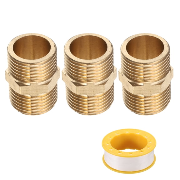 Uxcell 3pcs Brass Threaded Pipe Fitting G 3/8 NPT Male Nipple Pipe Straight Thread Brass Extension Pipe Fittings Connector