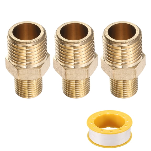 Uxcell 3pcs Brass Threaded Pipe Fitting G1/4 Male x G 1/8 NPT Male Nipple Pipe Straight Thread Brass Extension Pipe Fittings Connector