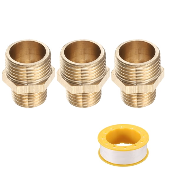 Uxcell 3pcs Brass Threaded Pipe Fitting G3/8 Male x G 1/4 NPT Male Nipple Pipe Straight Thread Brass Extension Pipe Fittings Connector