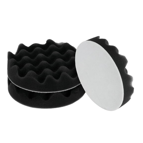 Uxcell 3pcs Buffing Sponge Pads 5" Polishing Wheel Waffle Finishing Grip Pad Car Buffer Polisher with Hook and Loop Back for Car Detailing Polishing Waxing, Black