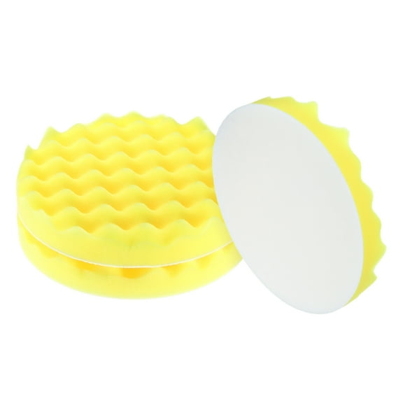 Uxcell 3pcs Buffing Sponge Pads 7" Polishing Wheel Waffle Finishing Grip Pad Car Buffer Polisher with Hook and Loop Back for Car Detailing Polishing Waxing, Yellow