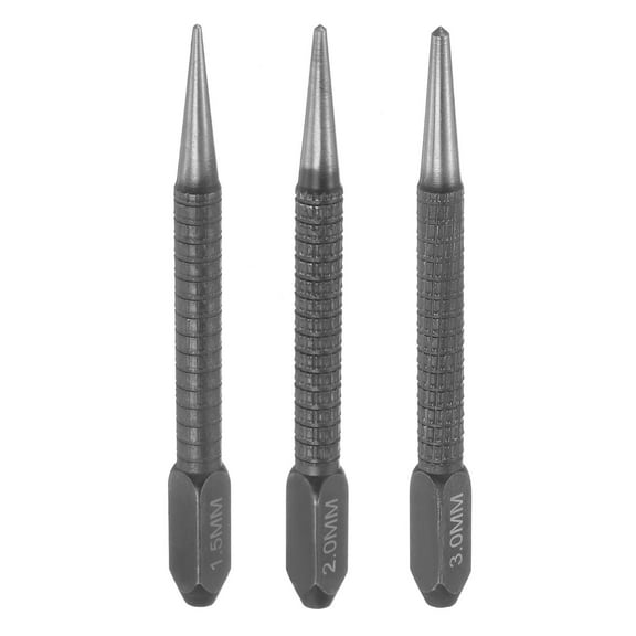 Uxcell 3pcs Center Punch Set 1.5mm/2mm/3mm Carbon Steel Non-Slip Nail Setter Punch