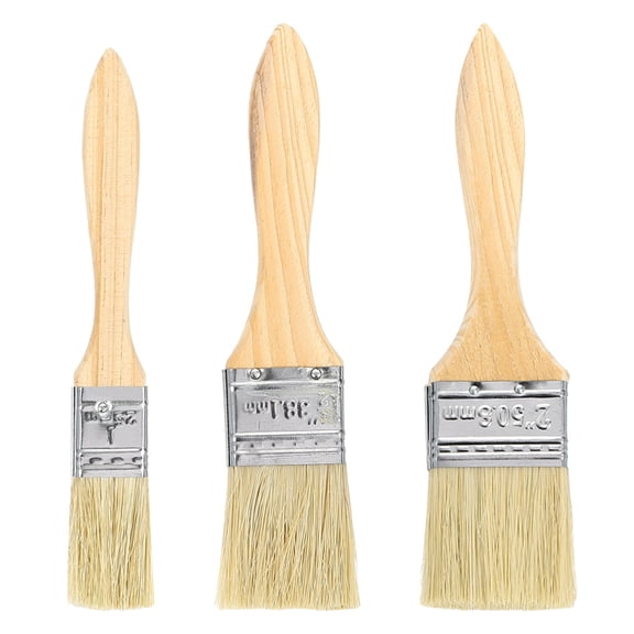 Uxcell 3pcs Chip Paint Brush 1+1.5+2" Flat Painting Brushes Synthetic Bristle Paint Brushes with Wooden Handle for DIY Art Painting Furniture Cabinet Fences Deck Wall Door Trim
