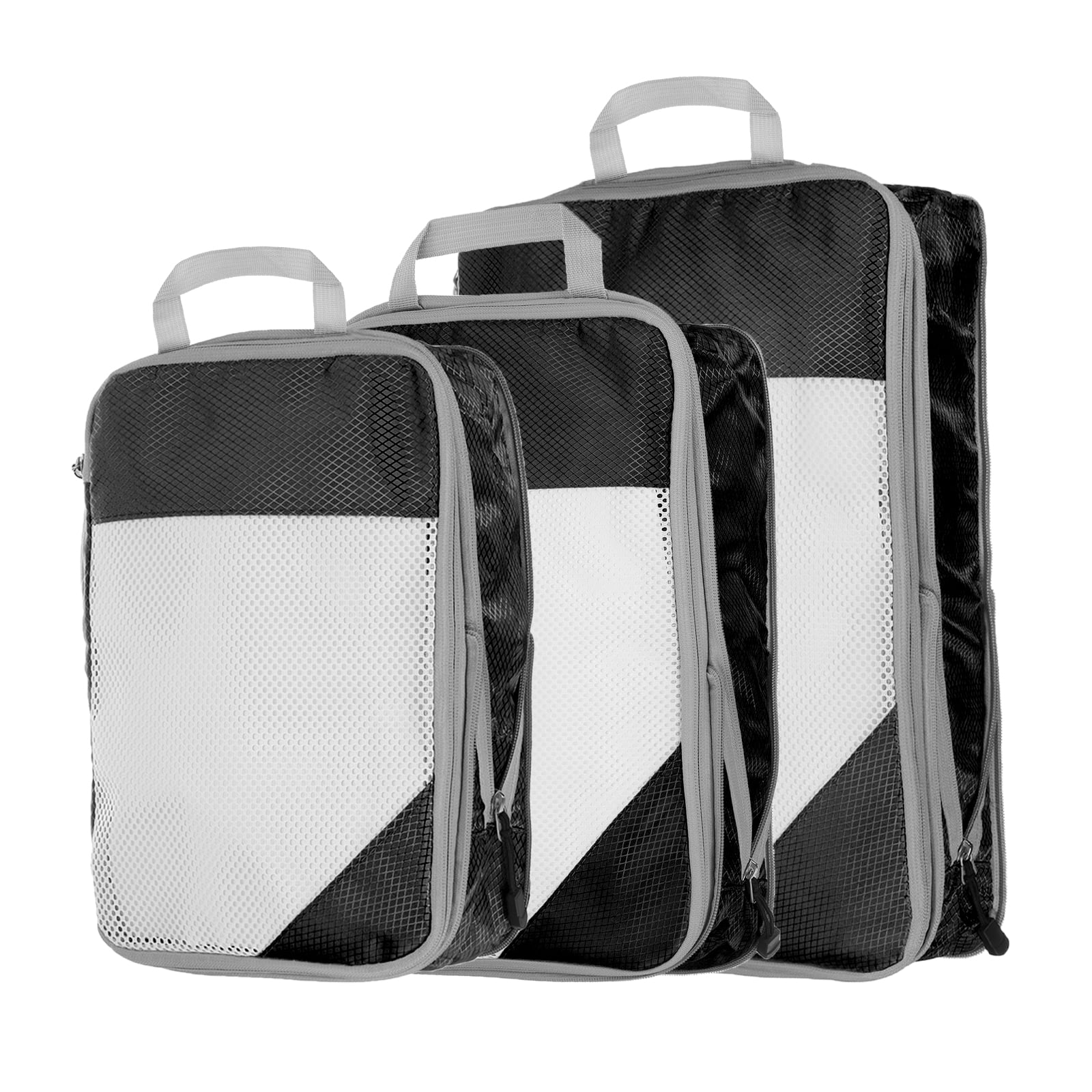 Uxcell 3pcs Compression Packing Cube for Suitcases Lightweight Travel Essentials Luggage Organizers Bags, Black