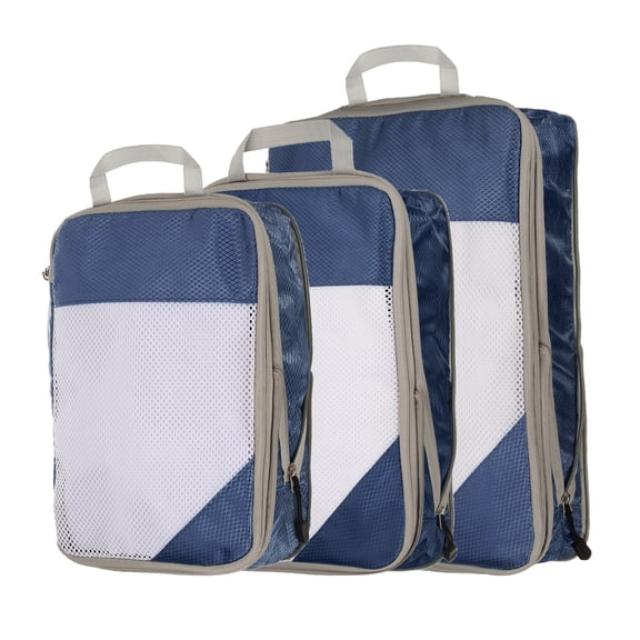 Uxcell 3pcs Compression Packing Cube for Suitcases Lightweight Travel Essentials Luggage Organizers Bags, Navy Blue